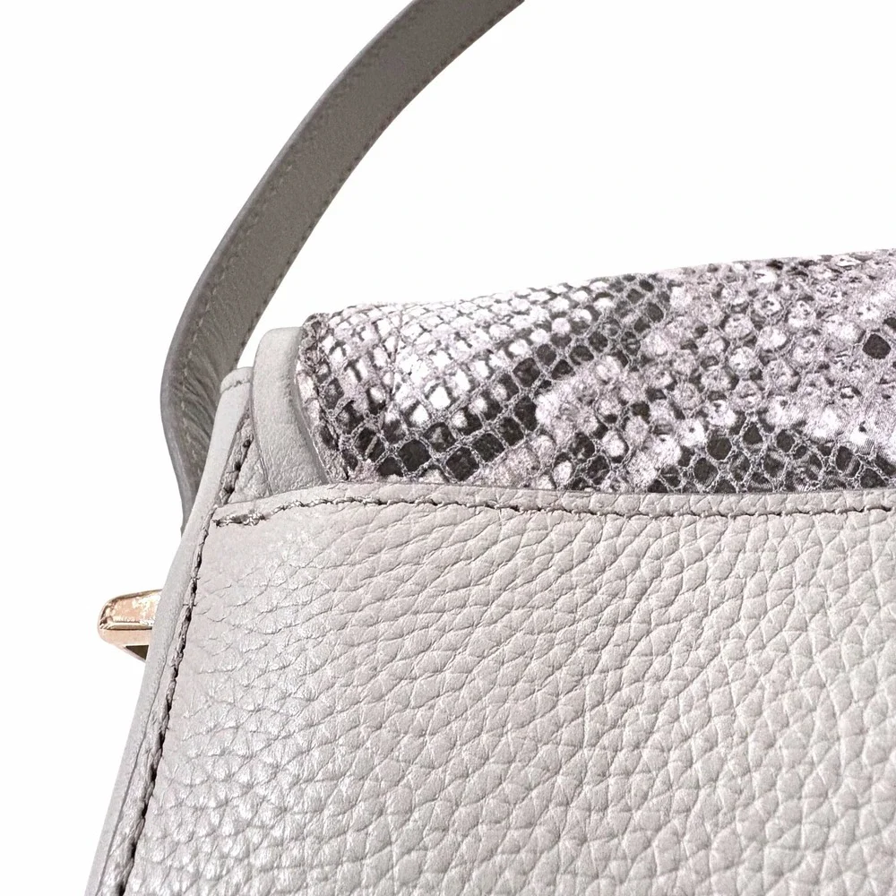 NWOT NORDSTROM brand Light Gray Pebble Leather Snake Embossed‎ Flap Shoulder Bag